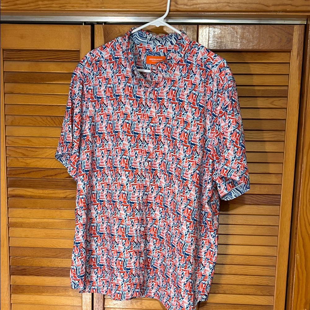 Johnston & Murphy Red and Blue Patterned Casual Shirt
